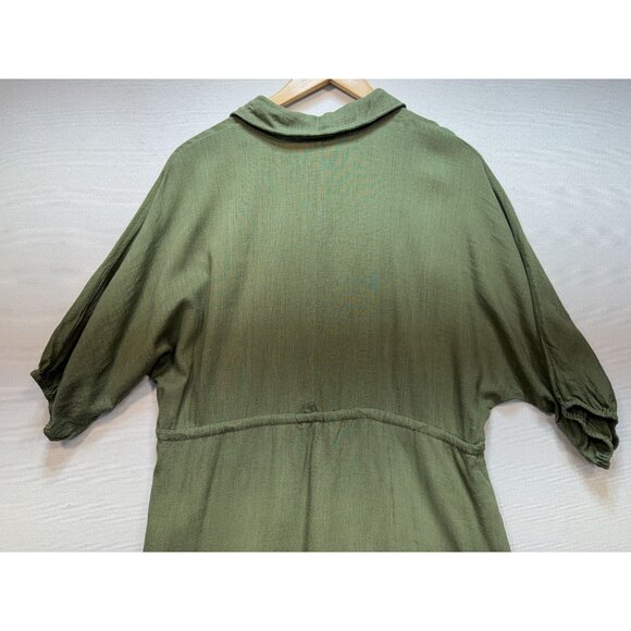Grace + Karma Linen Blend Shirt Dress Womens Large Green Boho Tassel Tunic - Picture 10 of 11